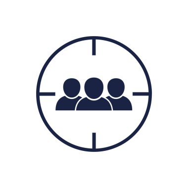 Hedef kitle ikonu. Kelle avcısı sembolü. İnsanları hedef al. Piyasa segmenti vektör çizimi. İstemci hedef işareti.