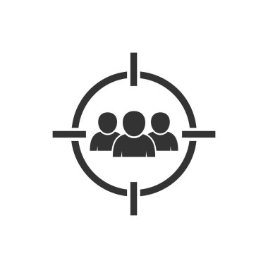 Hedef kitle ikonu. Kelle avcısı sembolü. İnsanları hedef al. Piyasa segmenti vektör çizimi. İstemci hedef işareti.
