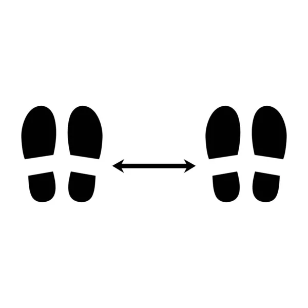 Чорні Сліди Соціальної Відстані Ізольовані Білому Тлі Силует Взуття Ніг — стоковий вектор