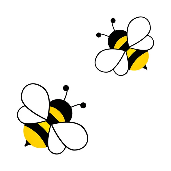 Méhek Repülnek Rajzfilm Méh Set Ikon Elszigetelt Fehér Háttér — Stock Vector