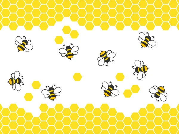 Latające Pszczoły Plastrami Miodu Wektor Kreskówki Czarno Żółte Pszczoły Izolowane — Wektor stockowy