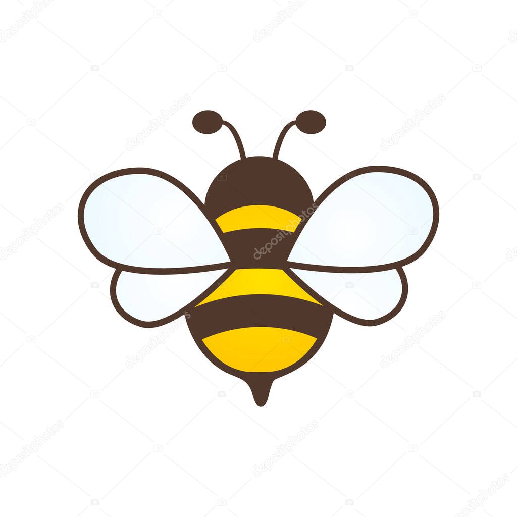 Cute bee character. Cartoon flying bee. Vector isolated on white