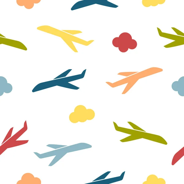 Безшовний Візерунок Літаками Векторний Повітряний Транспорт Дитяча Ілюстрація Ізольована — стоковий вектор