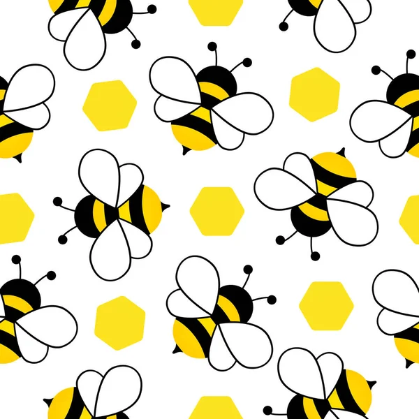 Patrón Sin Costuras Con Abejas Voladoras Vector Dibujos Animados Negro — Vector de stock