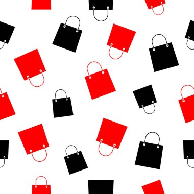 Alışveriş torbası kusursuz desen. Vektör satışı siyah ve kırmızı illüstrasyon beyaz üzerinde izole