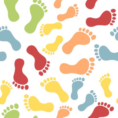 Ayakları pürüzsüz beyaz arka plan. Renkli insanların ayak izi vektör çizimi.