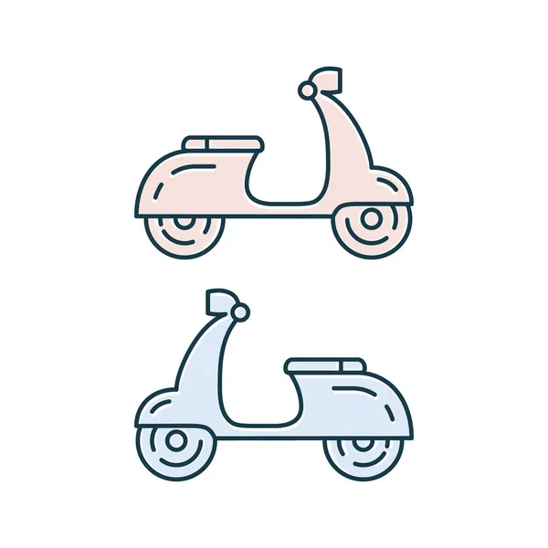 Scooter Pictogram Ingesteld Blauw Roze Schattige Scooters Collectie Vectortransport Geïsoleerd — Stockvector