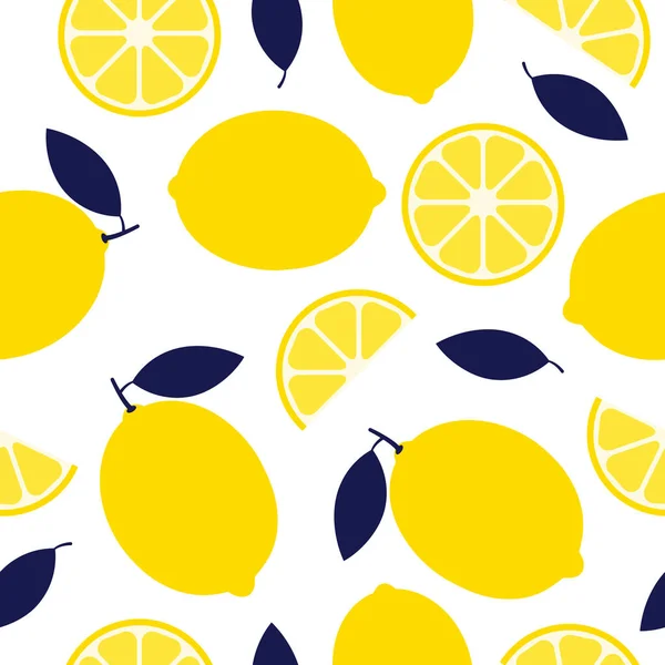 Citroen Naadloze Patroon Achtergrond Citrusvruchten Met Snijvlakken Vector Illustratie Geïsoleerd — Stockvector