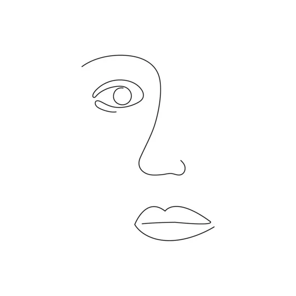 One Line Woman Drawing Face Minimalism Art Female Contour Portrait — Stock Vector