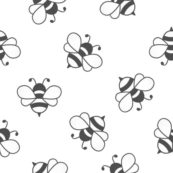 有飞蜂背景的无缝图案 黑白相间的卡通小蜜蜂形象 — 图库矢量图片