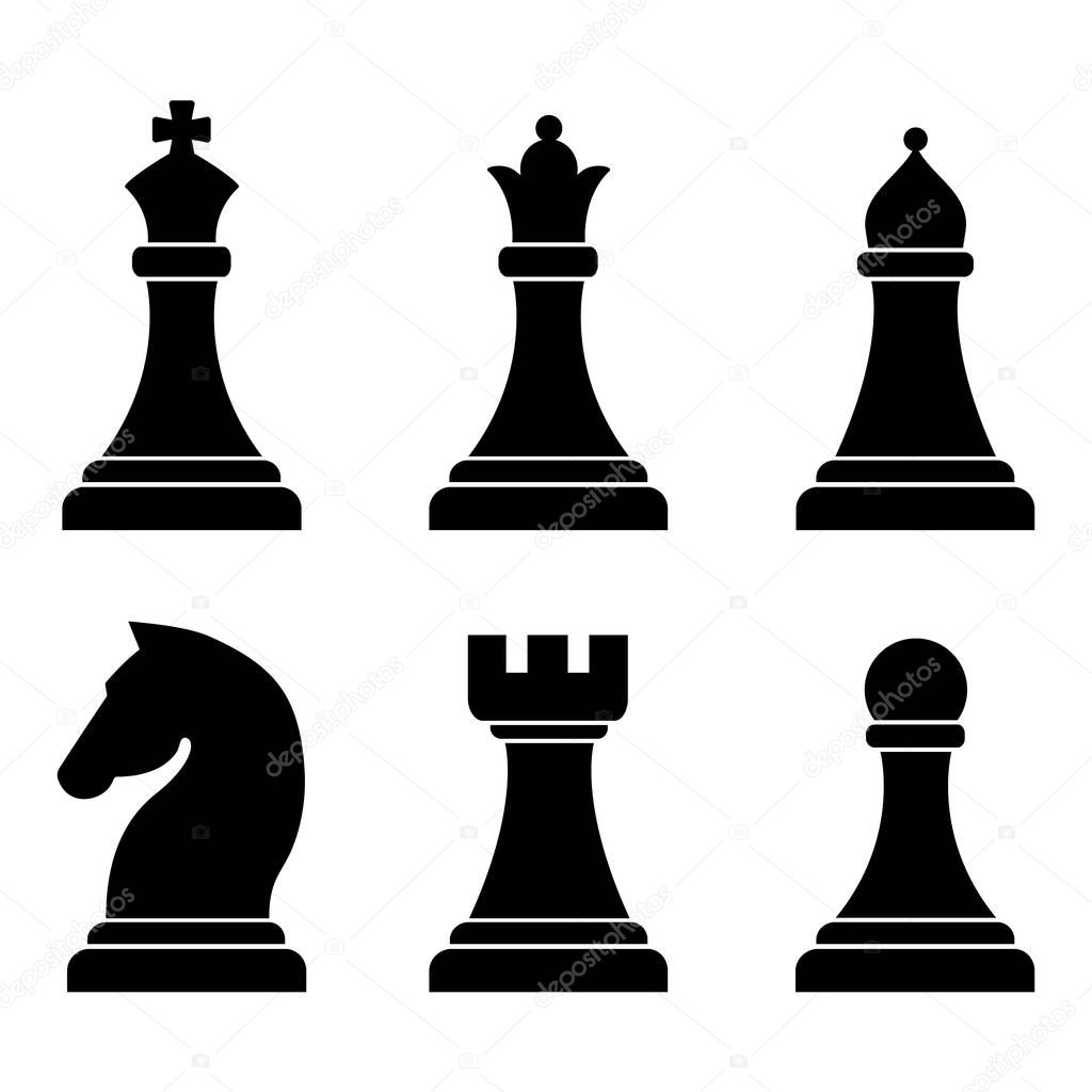 Chess piece icons set. Smart board game elements. Chess silhouettes vector illustration isolated on white.