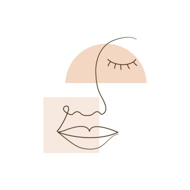 Çizgili bir kadın yüzünü çiziyor. Minimalizm sanatı. Bir kadın portresi. Çizgi vektör çizimi beyaz arkaplanda izole edildi