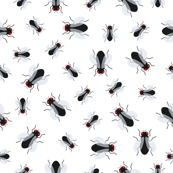 Mosca Insecto Plano Vector Sin Costura Patrón Fondo Moscas Pequeñas — Vector de stock