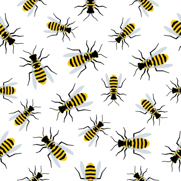 Patrón Sin Costuras Con Avispas Voladoras Abejas Dibujos Animados Vectoriales — Archivo Imágenes Vectoriales