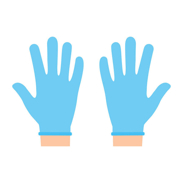 Hands with protective blue latex gloves. Protection symbol against viruses and bacteria. Medical concept vector illustration isolated on white background.
