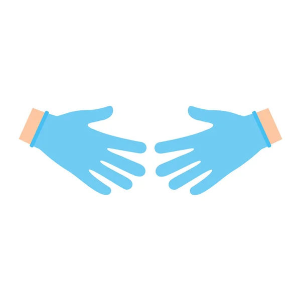Mãos Com Luvas Protetoras Látex Azul Símbolo Proteção Contra Vírus —  Vetores de Stock