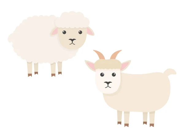 Cute Owiec Kóz Zestaw Znaków Kolekcja Zwierząt Hodowlanych Kreskówek Ilustracja — Wektor stockowy