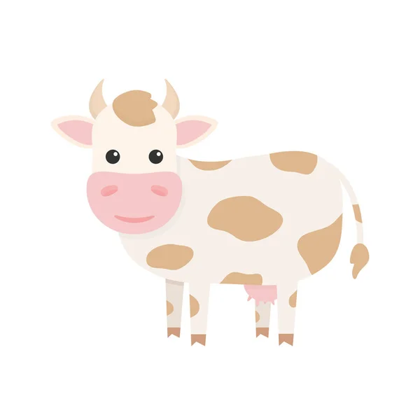 Cute Cow Charcater Farm Cartoon Animal Vector Illustration Isolated White — Stock Vector