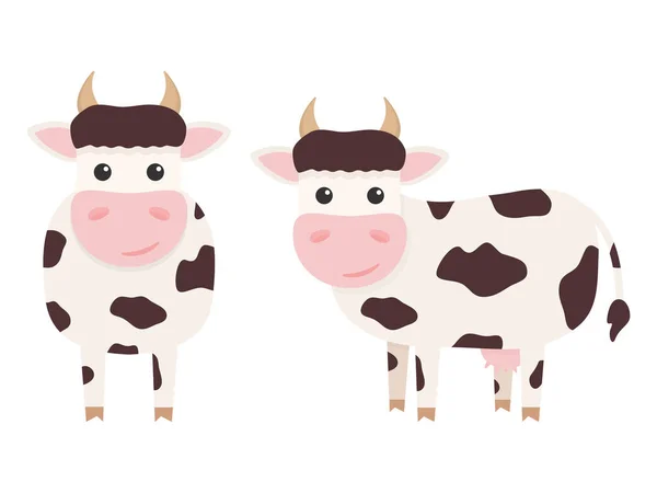 Милые Коровьи Коровки Фермерские Мультяшки Векторная Иллюстрация Изолирована Белом — стоковый вектор