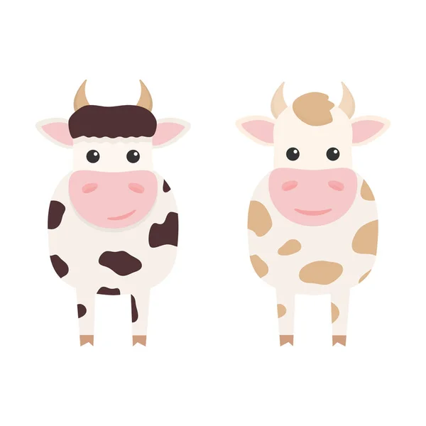 Lindas Vacas Charcaters Conjunto Animales Dibujos Animados Granja Ilustración Vectorial — Archivo Imágenes Vectoriales