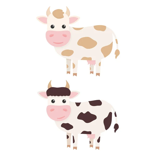 Cute Cows Charcaters Set Farm Cartoon Animals Vector Illustration Isolated — Stock Vector