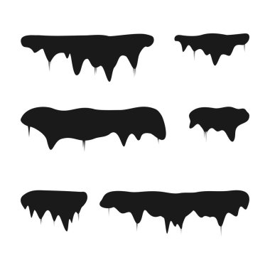 Kar topları ve kar, kış dekorasyon ikonu setine sürükleniyor. Kar şapkaları siluet koleksiyonu. Kış çizimleri mavi arka planda izole edildi. Noel karlı elementleri.