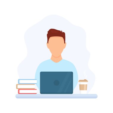 Dizüstü bilgisayarda çalışan serbest çalışan ya da iş adamı. İş yeri ortaklığı. Beyaz üzerine izole edilmiş ev vektör illüstrasyonunda çalış. Serbest meslek kavramı. Evde tatlı çocuk eğitimi var..