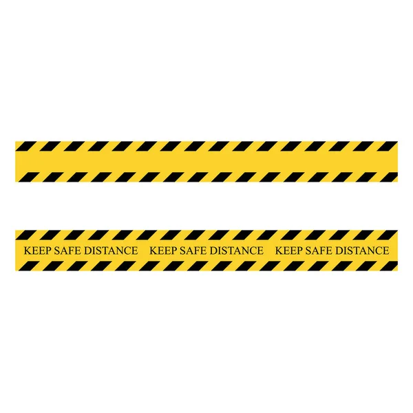 安全な距離の縞を保ちなさい 黄色と黒のセットストライプ バリケード建設のテープ 白を基調としたベクトルイラスト — ストックベクタ
