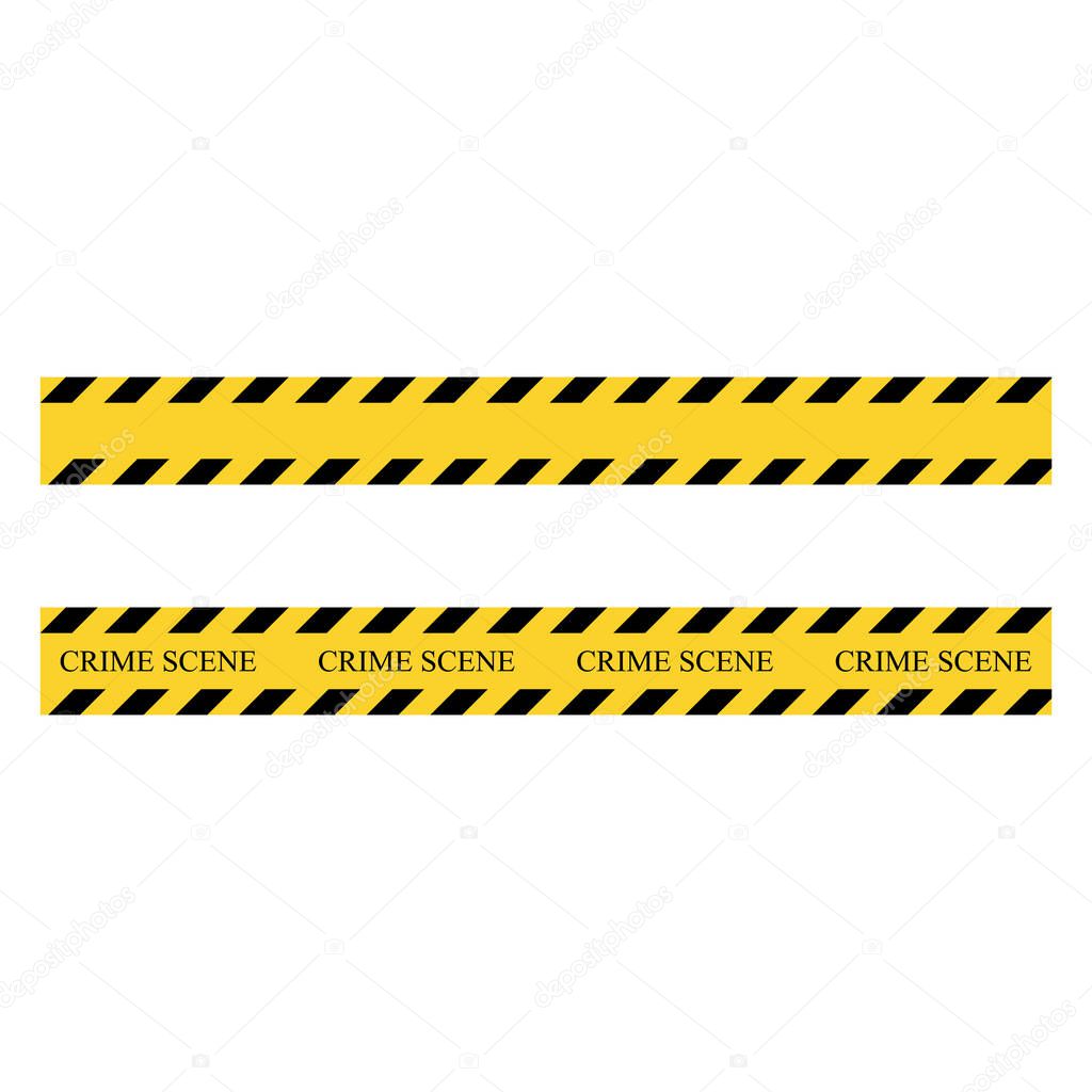 Crime scene stripe. Yellow and black set stripes. Barricade construction tape. Vector illustration isolated on white background