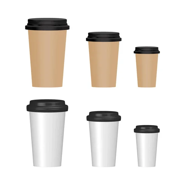 Kaffeetasse Icons Set Vorhanden Papier Oder Kunststoff Attrappen Tassen Verschiedener — Stockvektor