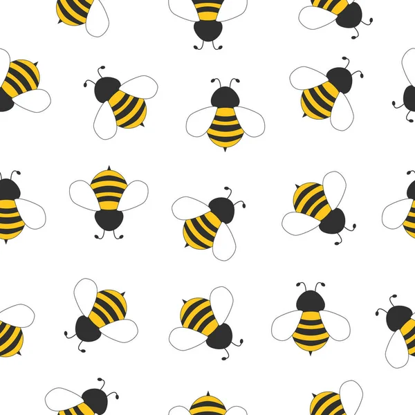 蜂を飛んでシームレスなパターン 白い背景に隔離されたベクトル漫画黒と黄色の蜂 — ストックベクタ