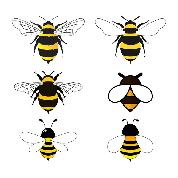 Bienen Icon Set Niedliche Bienen Sammlung Vektor Illustration Isoliert Auf — Stockvektor