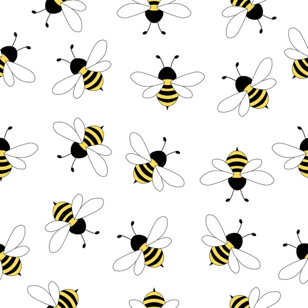 Patrón Sin Costuras Con Abejas Voladoras Vector Dibujos Animados Abejas — Vector de stock