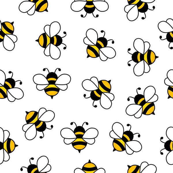 Pola Mulus Dengan Lebah Terbang Vector Cartoon Lebah Hitam Dan - Stok Vektor