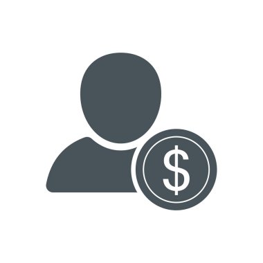 İnsanlar ve para ikonu. Zengin adam siyah silueti. Vektör beyazda izole edildi.