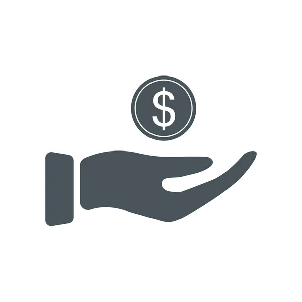 手和硬币图标 财务概念 手臂和金钱的黑色轮廓 在白色上孤立的向量图 — 图库矢量图片