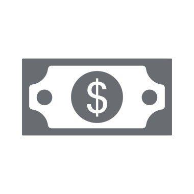 Dolar nakit ikonu. Para birimi sembolü. Siyah para silueti düz stil. Vektör illüstrasyonu beyaz arkaplanda izole edildi.