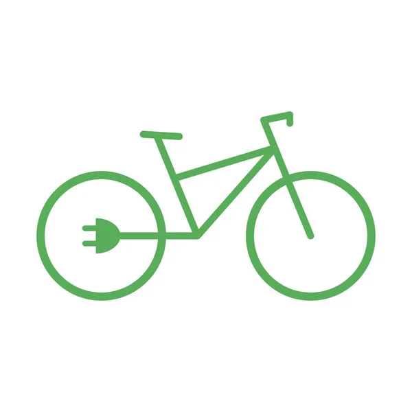 电动自行车图标 带插头的环保自行车 在白色上孤立的平面直线矢量图 — 图库矢量图片