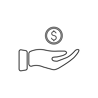 El ve para çizgisi ikonu. Para tasarrufu kavramı. Silah ve para kara hatları. Vektör illüstrasyonu beyazda izole edildi. 