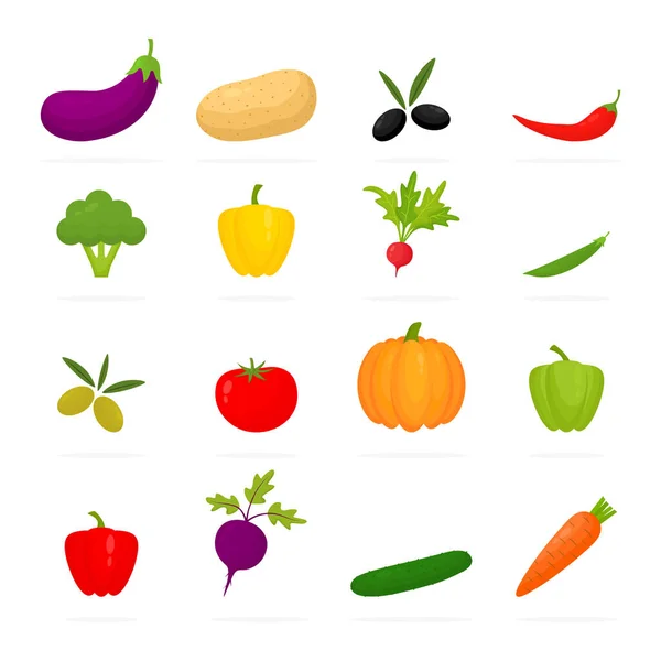 Gemüse Bunte Set Symbole Gesunde Ernährung Frische Auberginen Kartoffeln Rettich — Stockvektor