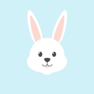 Tavşan kafası ikonu. Sevimli mutlu tavşan karakteri. Mutlu Paskalya sembolleri. Mavi üzerine izole edilmiş vektör