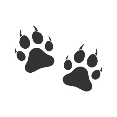 Pençe simgesi. Bilinmeyen hayvanın ayak izleri. Beyaz renkte izole edilmiş vektör.