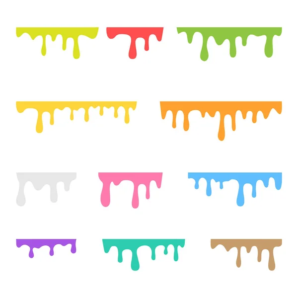 Multi Colored Melt Drips Liquid Paint Drops Isolated White Background — Stock Vector