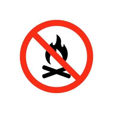 Şenlik ateşi ikonunu durdur. Yanan siyah bir sembol yok. Yasak levha. Vektör beyazda izole edildi