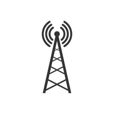 Verici anten simgesi. Yayın kulesi sembolü. Kablosuz teknoloji donanımı. Vektör beyazda izole edildi