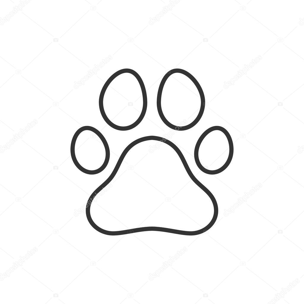 Paw line icon. Black print linear paw trace. Footprint of unknown animal. Vector isolated on a white.