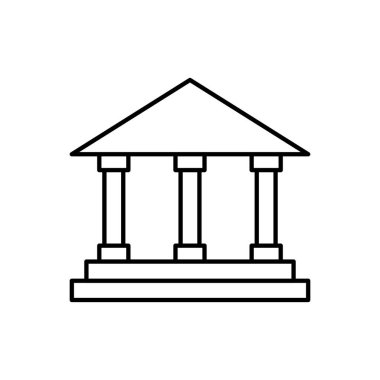 Banka çizgisi simgesi. Üniversite doğrusal işareti. Sütunların ana hatları olan bir bina. Vektör beyazda izole edildi