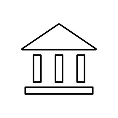 Banka çizgisi simgesi. Üniversite doğrusal işareti. Sütunların ana hatları olan bir bina. Vektör beyazda izole edildi