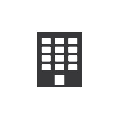 Daire binası ikonu. Siyah bina silueti. Vektör beyazda izole edildi