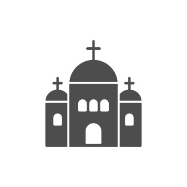 Kilise ikonu. Kutsal bina silueti tabelası. Kilise siyah sembolü özetliyor. Vektör beyazda izole edildi.